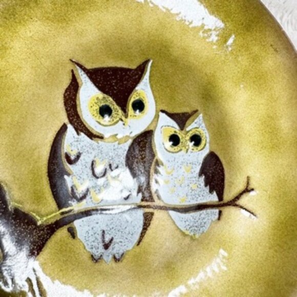 Handcrafted Enamel on Copper Owl Plate 7" Bovano Cheshire Conn USA Vintage MCM - Picture 5 of 11
